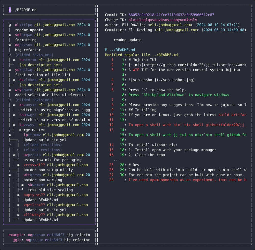 a screenshot of jj_tui