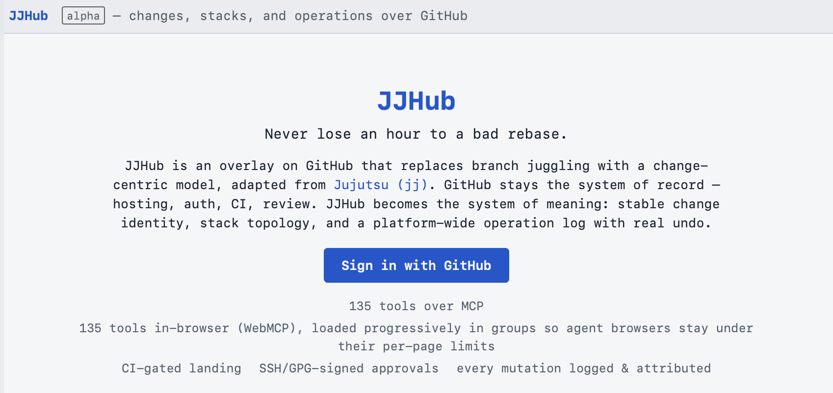 a screenshot of the jjhub homepage